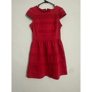 ELLE Red Cap Sleeve Fit‎ & Flare Dress Pleated Detail Size 6 Cocktail Party